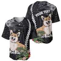 Personalised Polynesian Dog Baseball Jersey Corgi Mix Tropical Flowers LT7 - Wonder Print Shop