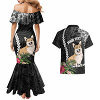 Personalised Polynesian Dog Couples Matching Mermaid Dress And Hawaiian Shirt Corgi Mix Tropical Flowers LT7 - Wonder Print Shop