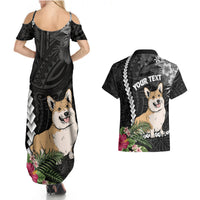 Personalised Polynesian Dog Couples Matching Summer Maxi Dress and Hawaiian Shirt Corgi Mix Tropical Flowers LT7 - Wonder Print Shop