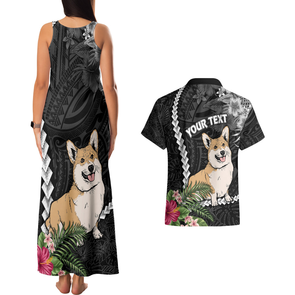 Personalised Polynesian Dog Couples Matching Tank Maxi Dress And Hawaiian Shirt Corgi Mix Tropical Flowers LT7 - Wonder Print Shop