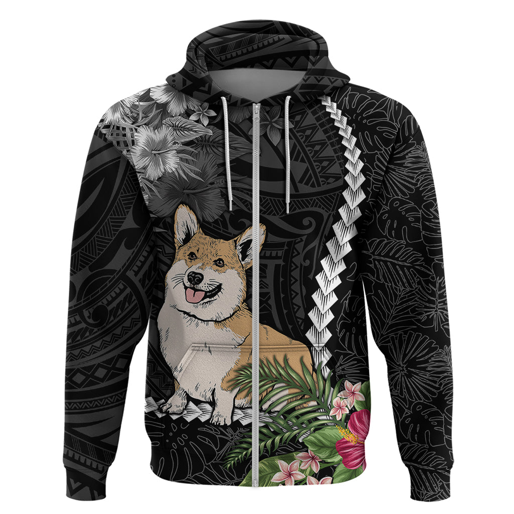 Personalised Polynesian Dog Hoodie Corgi Mix Tropical Flowers - Wonder Print Shop