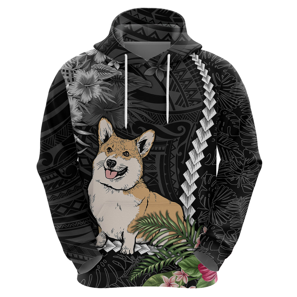 Personalised Polynesian Dog Hoodie Corgi Mix Tropical Flowers - Wonder Print Shop
