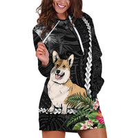 Personalised Polynesian Dog Hoodie Dress Corgi Mix Tropical Flowers - Wonder Print Shop