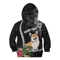 Personalised Polynesian Dog Kid Hoodie Corgi Mix Tropical Flowers - Wonder Print Shop