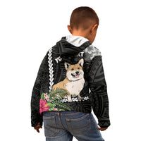 Personalised Polynesian Dog Kid Hoodie Corgi Mix Tropical Flowers - Wonder Print Shop
