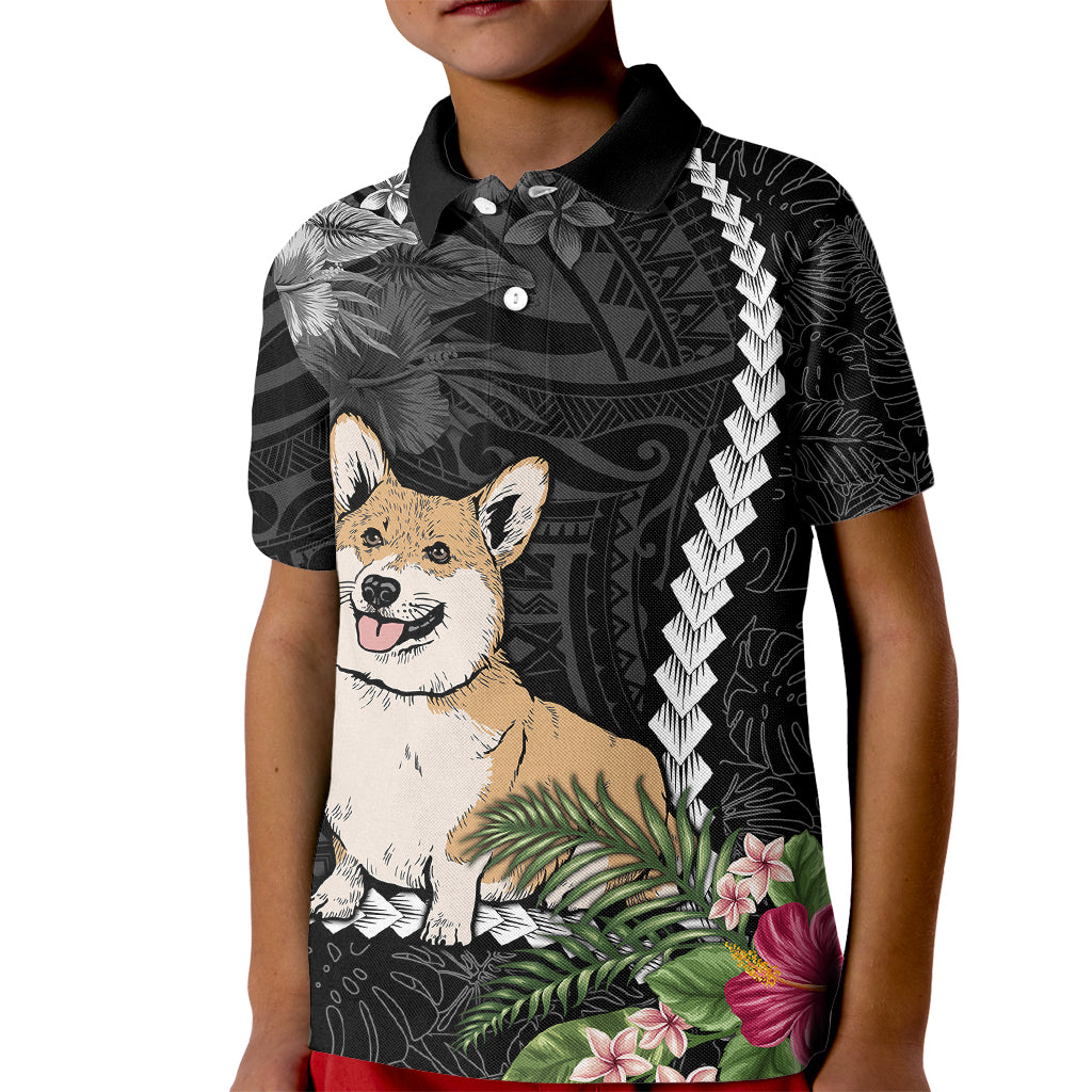 Personalised Polynesian Dog Kid Polo Shirt Corgi Mix Tropical Flowers - Wonder Print Shop