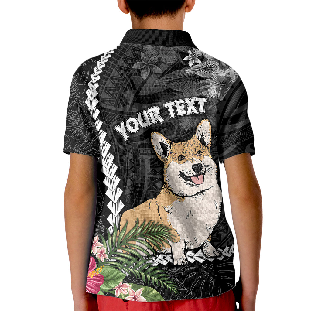 Personalised Polynesian Dog Kid Polo Shirt Corgi Mix Tropical Flowers - Wonder Print Shop