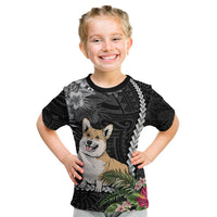 Personalised Polynesian Dog Kid T Shirt Corgi Mix Tropical Flowers - Wonder Print Shop