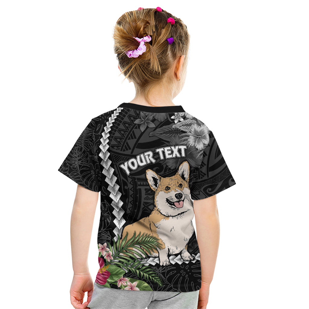 Personalised Polynesian Dog Kid T Shirt Corgi Mix Tropical Flowers - Wonder Print Shop