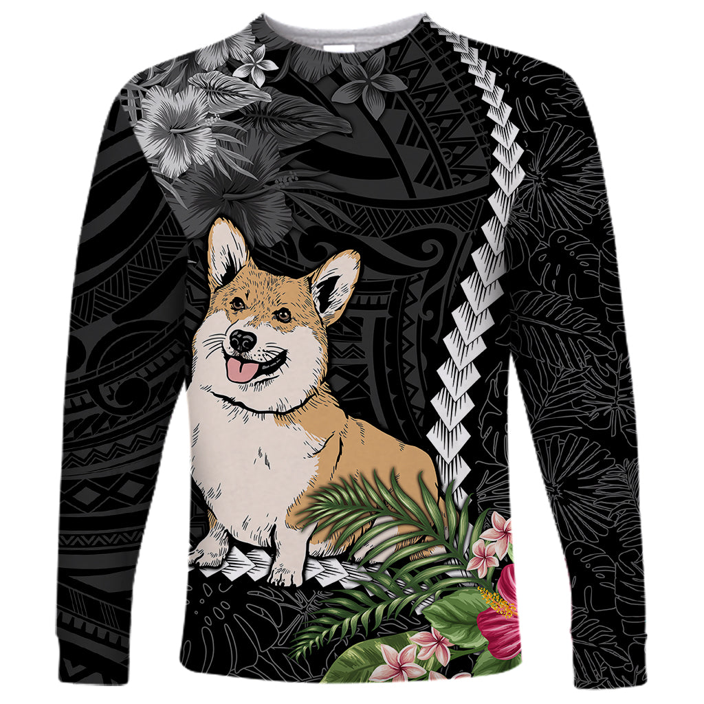 Personalised Polynesian Dog Long Sleeve Shirt Corgi Mix Tropical Flowers - Wonder Print Shop