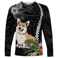 Personalised Polynesian Dog Long Sleeve Shirt Corgi Mix Tropical Flowers - Wonder Print Shop