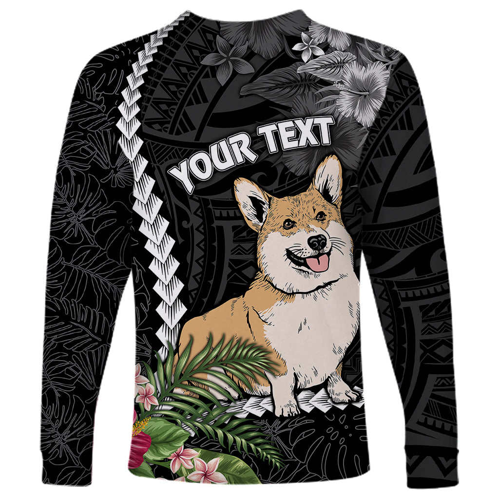 Personalised Polynesian Dog Long Sleeve Shirt Corgi Mix Tropical Flowers - Wonder Print Shop