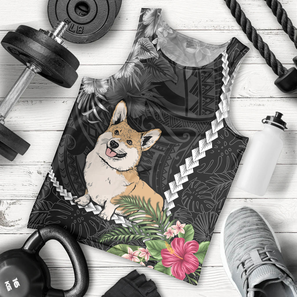 personalised-polynesian-dog-men-tank-top-corgi-mix-tropical-flowers