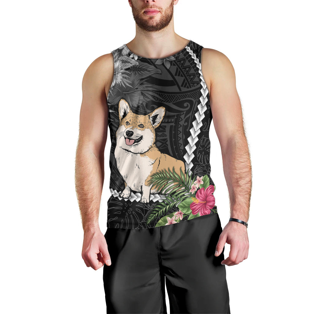 personalised-polynesian-dog-men-tank-top-corgi-mix-tropical-flowers