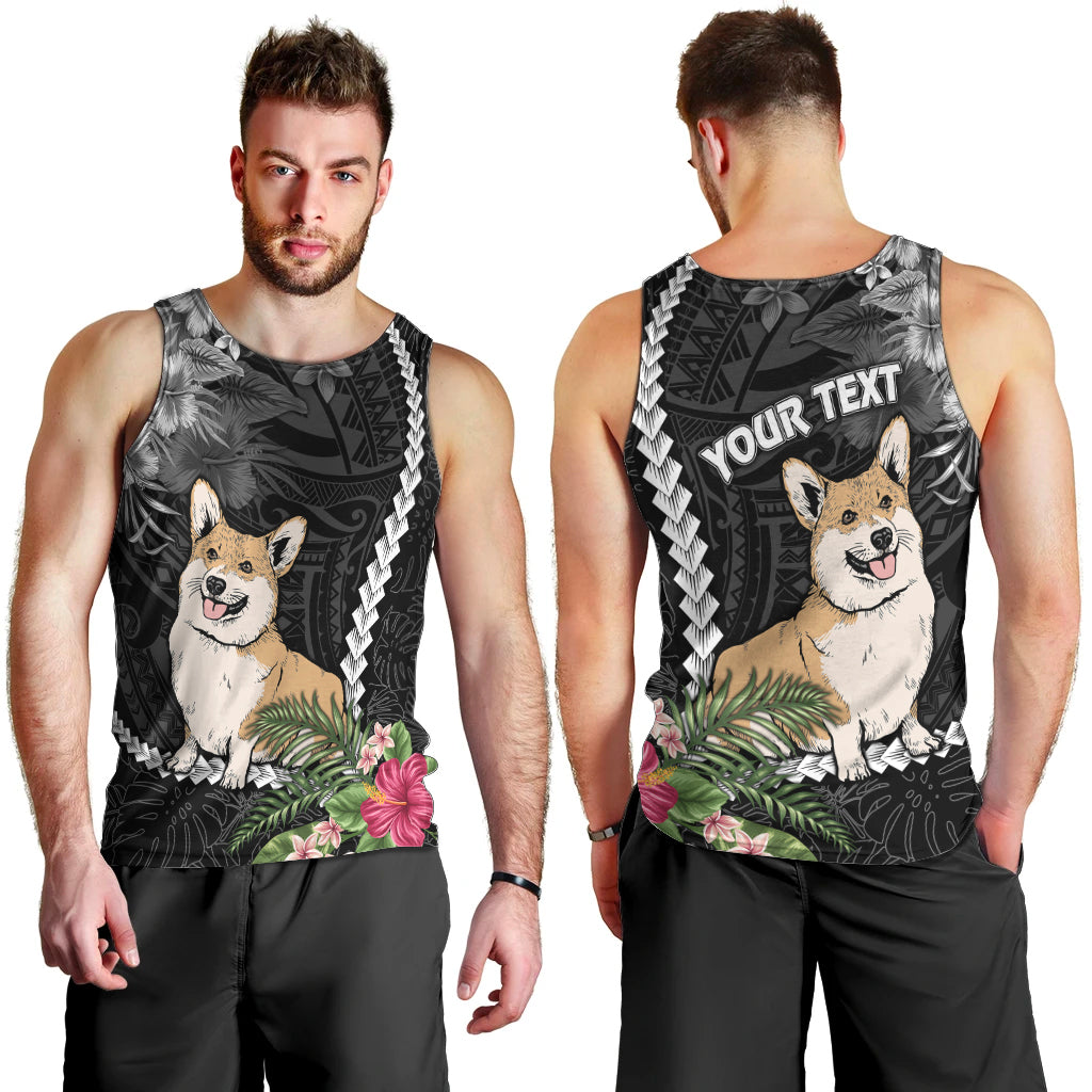 personalised-polynesian-dog-men-tank-top-corgi-mix-tropical-flowers
