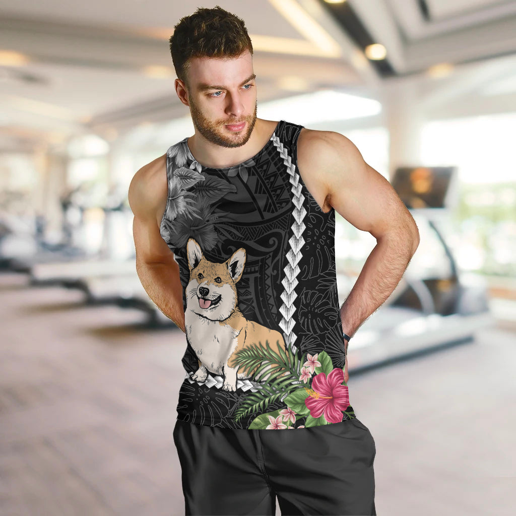 personalised-polynesian-dog-men-tank-top-corgi-mix-tropical-flowers