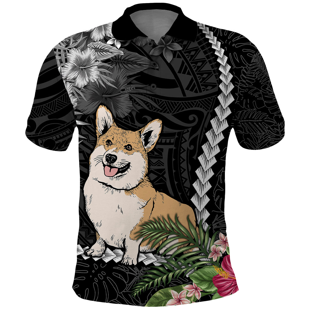 Personalised Polynesian Dog Polo Shirt Corgi Mix Tropical Flowers - Wonder Print Shop