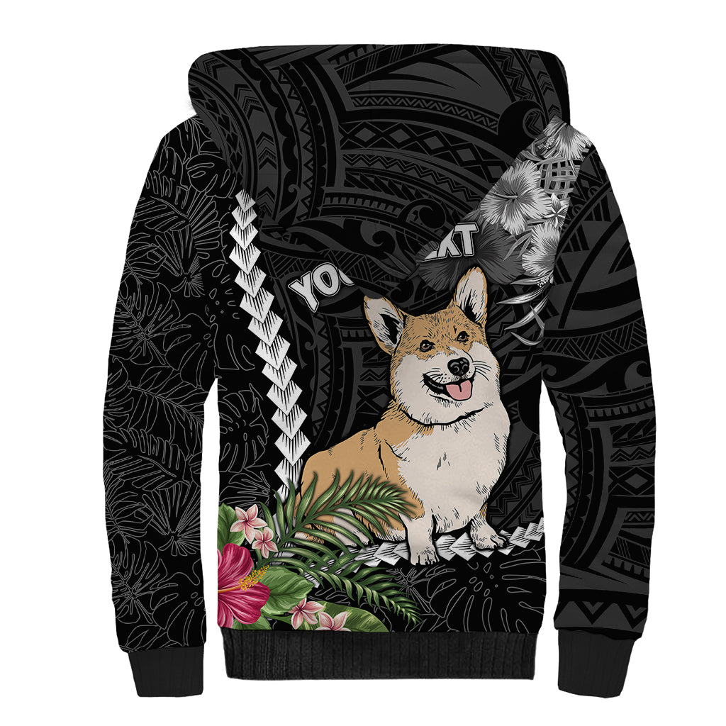 Personalised Polynesian Dog Sherpa Hoodie Corgi Mix Tropical Flowers - Wonder Print Shop