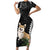 Personalised Polynesian Dog Short Sleeve Bodycon Dress Corgi Mix Tropical Flowers - Wonder Print Shop