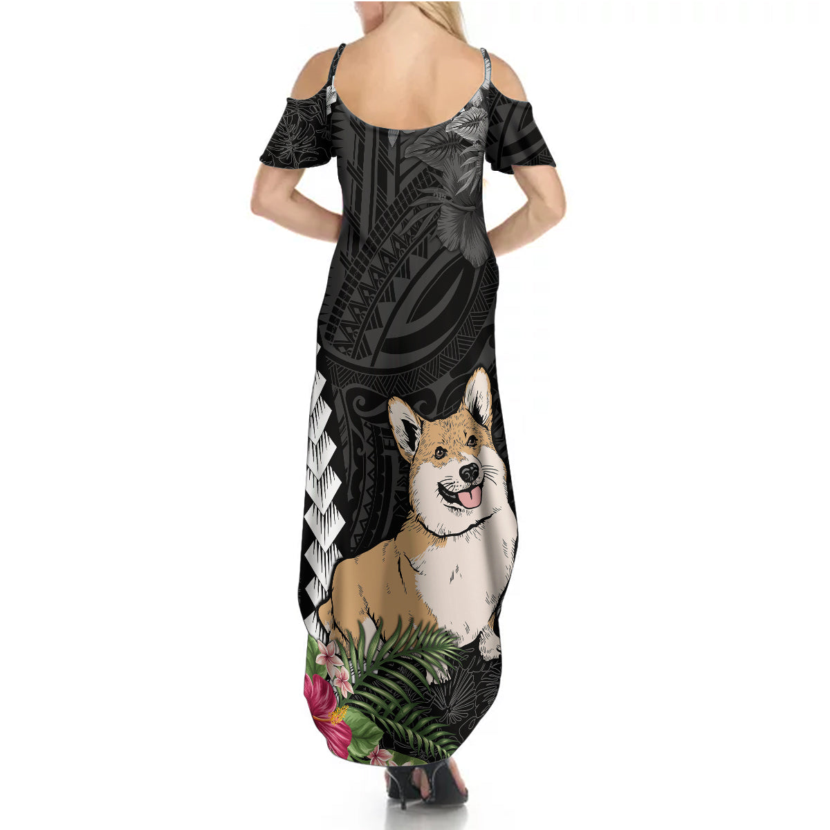 Personalised Polynesian Dog Summer Maxi Dress Corgi Mix Tropical Flowers - Wonder Print Shop