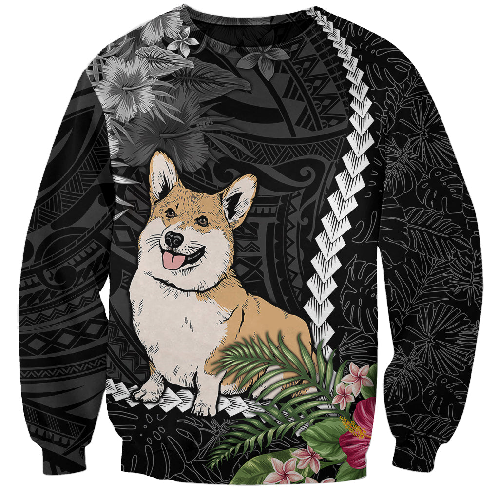 Personalised Polynesian Dog Sweatshirt Corgi Mix Tropical Flowers - Wonder Print Shop