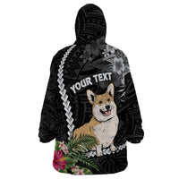 Personalised Polynesian Dog Wearable Blanket Hoodie Corgi Mix Tropical Flowers - Wonder Print Shop