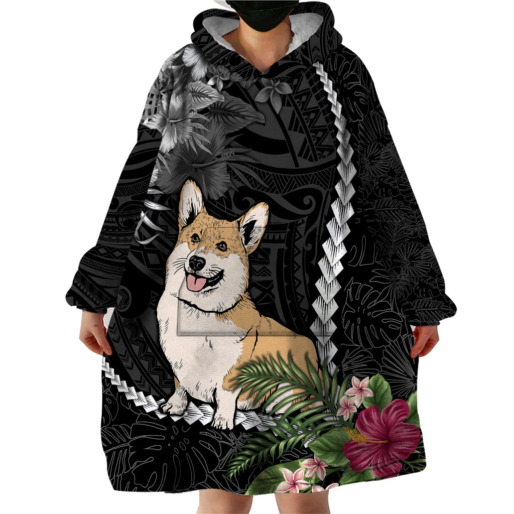 Personalised Polynesian Dog Wearable Blanket Hoodie Corgi Mix Tropical Flowers - Wonder Print Shop