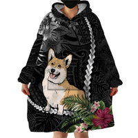 Personalised Polynesian Dog Wearable Blanket Hoodie Corgi Mix Tropical Flowers - Wonder Print Shop