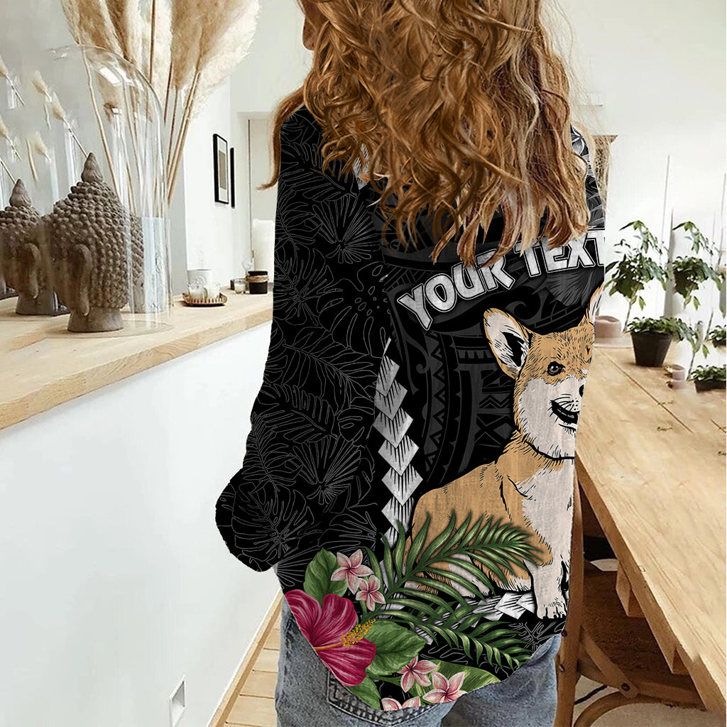 Personalised Polynesian Dog Women Casual Shirt Corgi Mix Tropical Flowers - Wonder Print Shop