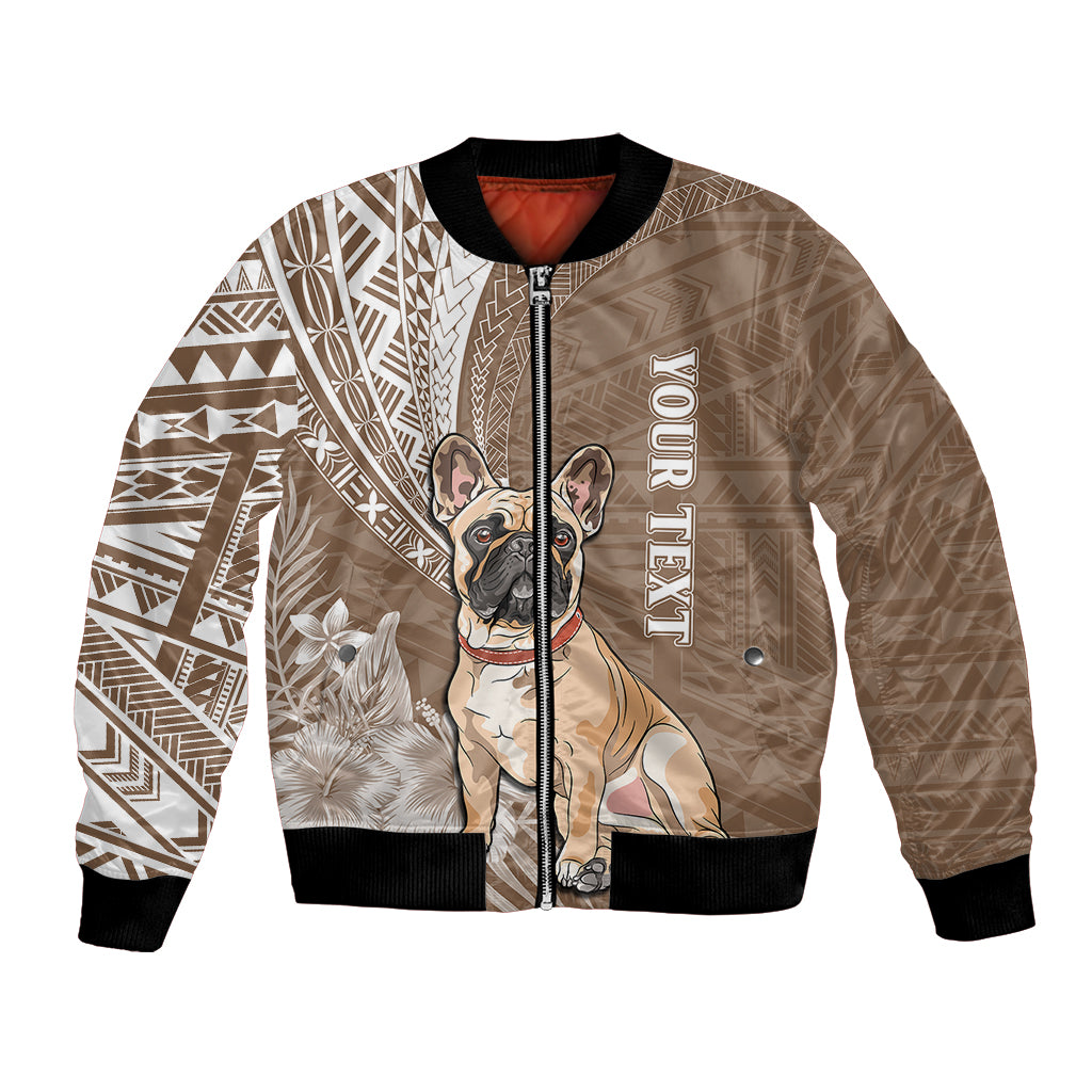 Personalised Polynesian Pacific Bulldog Bomber Jacket With Brown Hawaii Tribal Tattoo Patterns LT7 - Wonder Print Shop