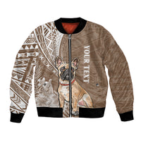 Personalised Polynesian Pacific Bulldog Bomber Jacket With Brown Hawaii Tribal Tattoo Patterns LT7 - Wonder Print Shop