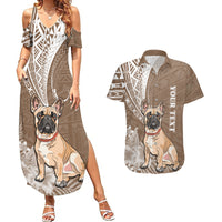 Personalised Polynesian Pacific Bulldog Couples Matching Summer Maxi Dress and Hawaiian Shirt With Brown Hawaii Tribal Tattoo Patterns LT7 - Wonder Print Shop