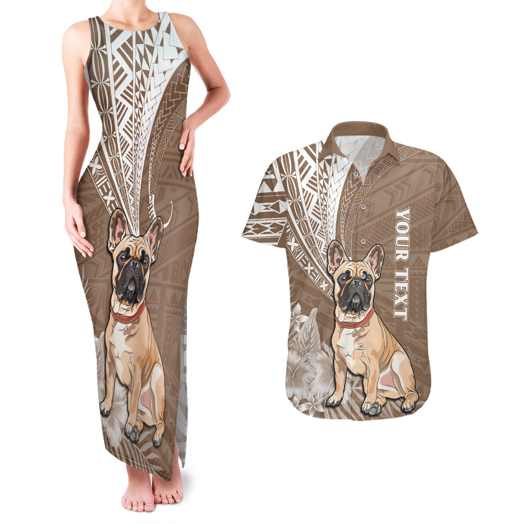 Personalised Polynesian Pacific Bulldog Couples Matching Tank Maxi Dress And Hawaiian Shirt With Brown Hawaii Tribal Tattoo Patterns LT7 - Wonder Print Shop