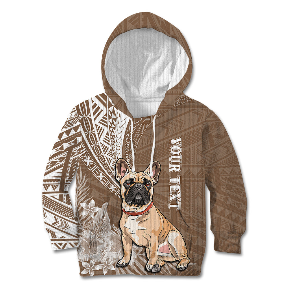 Personalised Polynesian Pacific Bulldog Kid Hoodie With Brown Hawaii Tribal Tattoo Patterns - Wonder Print Shop