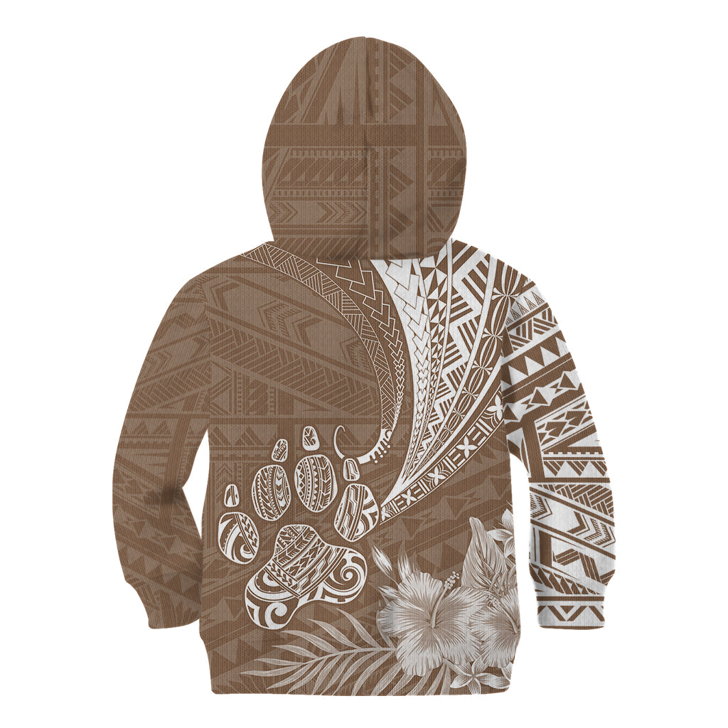 Personalised Polynesian Pacific Bulldog Kid Hoodie With Brown Hawaii Tribal Tattoo Patterns - Wonder Print Shop