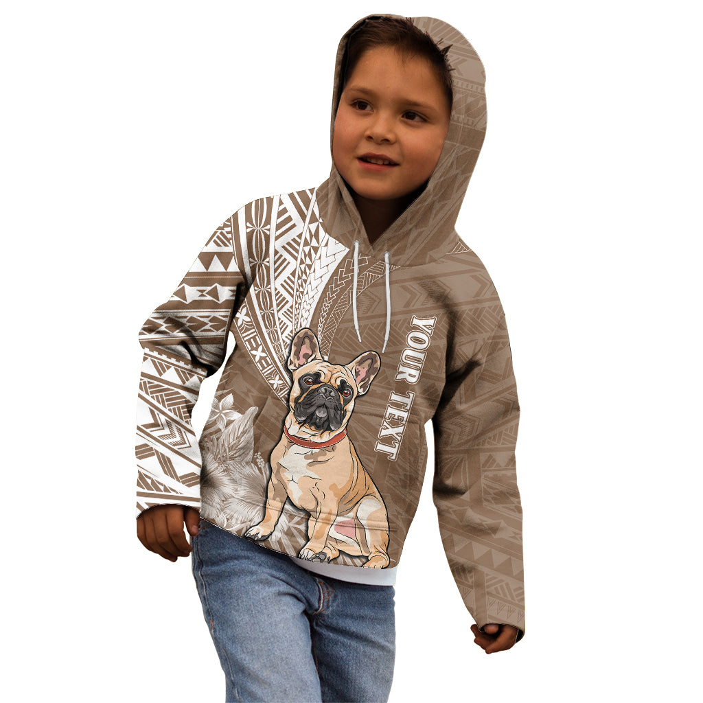 Personalised Polynesian Pacific Bulldog Kid Hoodie With Brown Hawaii Tribal Tattoo Patterns - Wonder Print Shop