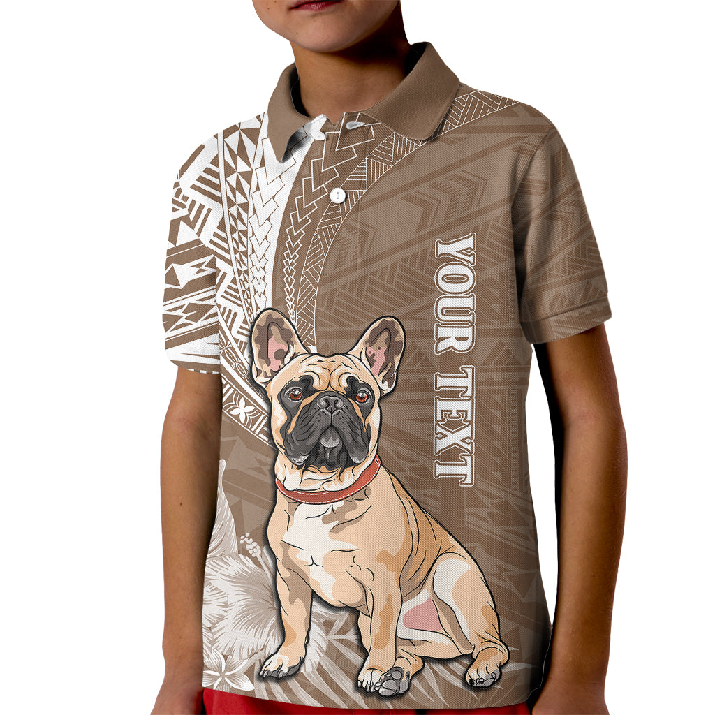Personalised Polynesian Pacific Bulldog Kid Polo Shirt With Brown Hawaii Tribal Tattoo Patterns - Wonder Print Shop