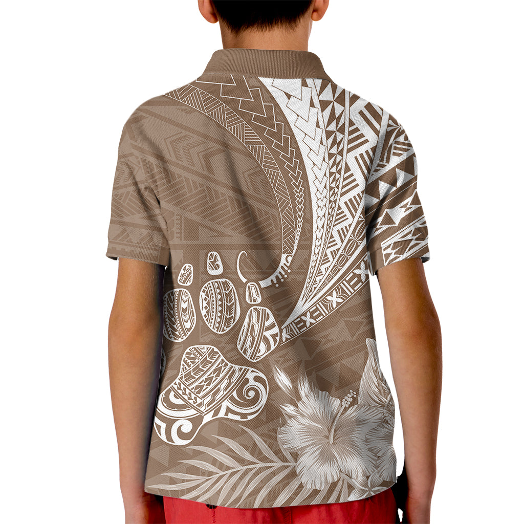Personalised Polynesian Pacific Bulldog Kid Polo Shirt With Brown Hawaii Tribal Tattoo Patterns - Wonder Print Shop