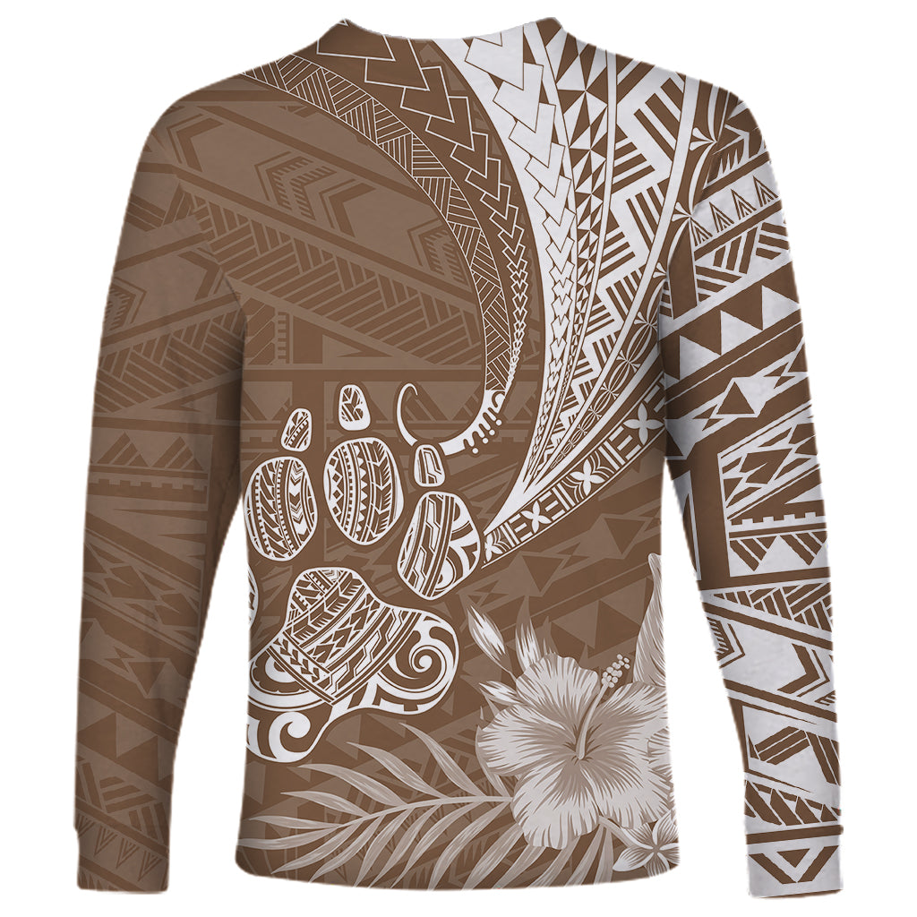 Personalised Polynesian Pacific Bulldog Long Sleeve Shirt With Brown Hawaii Tribal Tattoo Patterns - Wonder Print Shop