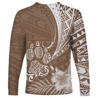 Personalised Polynesian Pacific Bulldog Long Sleeve Shirt With Brown Hawaii Tribal Tattoo Patterns - Wonder Print Shop