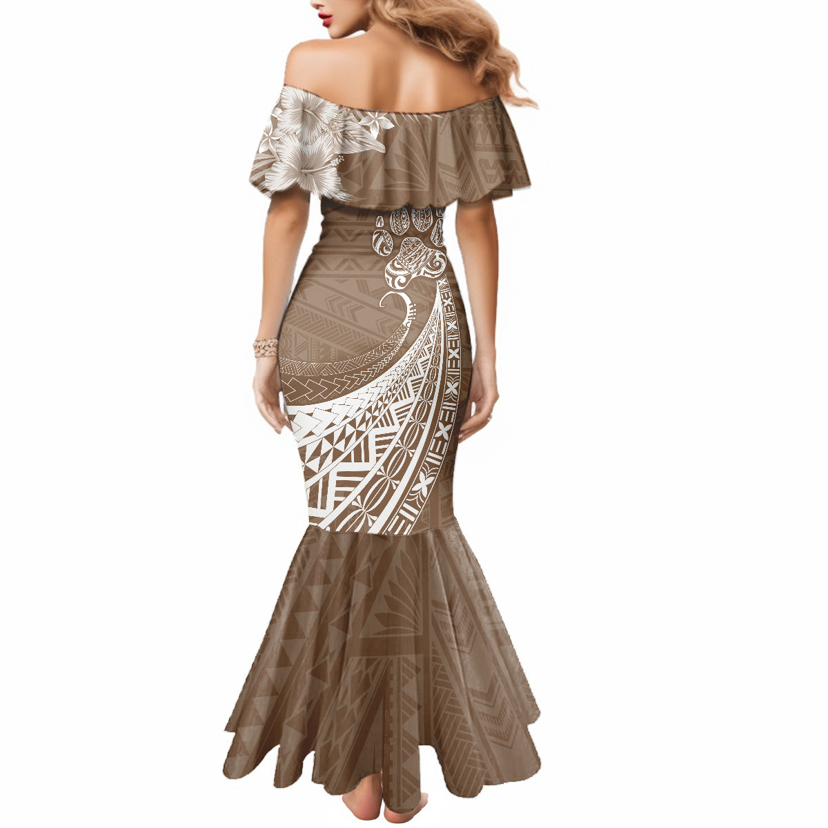 Personalised Polynesian Pacific Bulldog Mermaid Dress With Brown Hawaii Tribal Tattoo Patterns - Wonder Print Shop