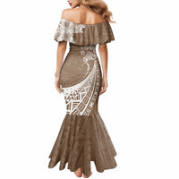 Personalised Polynesian Pacific Bulldog Mermaid Dress With Brown Hawaii Tribal Tattoo Patterns - Wonder Print Shop