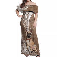Personalised Polynesian Pacific Bulldog Off Shoulder Maxi Dress With Brown Hawaii Tribal Tattoo Patterns - Wonder Print Shop