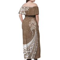 Personalised Polynesian Pacific Bulldog Off Shoulder Maxi Dress With Brown Hawaii Tribal Tattoo Patterns - Wonder Print Shop