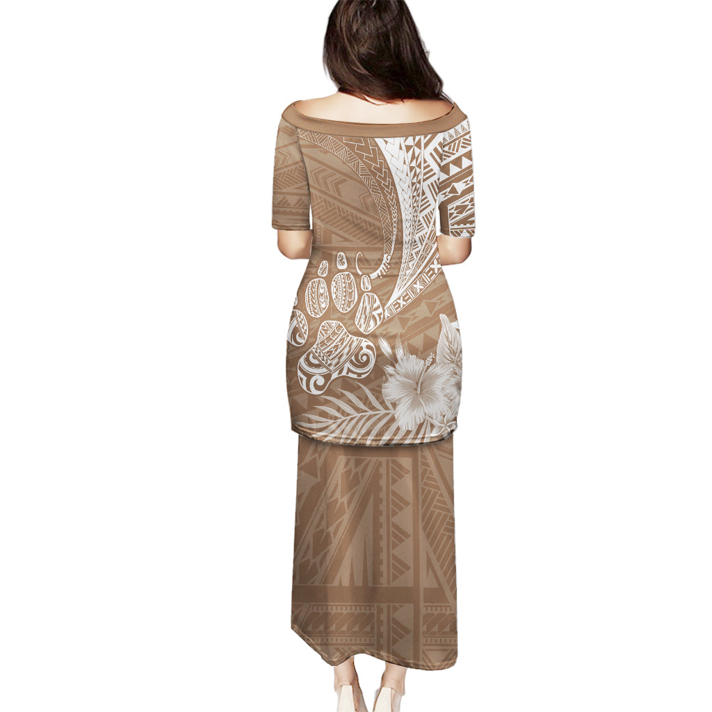 Personalised Polynesian Pacific Bulldog Puletasi With Brown Hawaii Tribal Tattoo Patterns - Wonder Print Shop