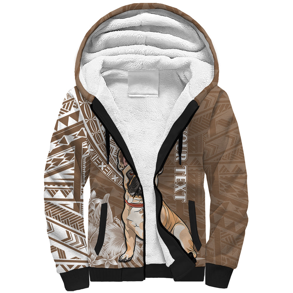 Personalised Polynesian Pacific Bulldog Sherpa Hoodie With Brown Hawaii Tribal Tattoo Patterns - Wonder Print Shop