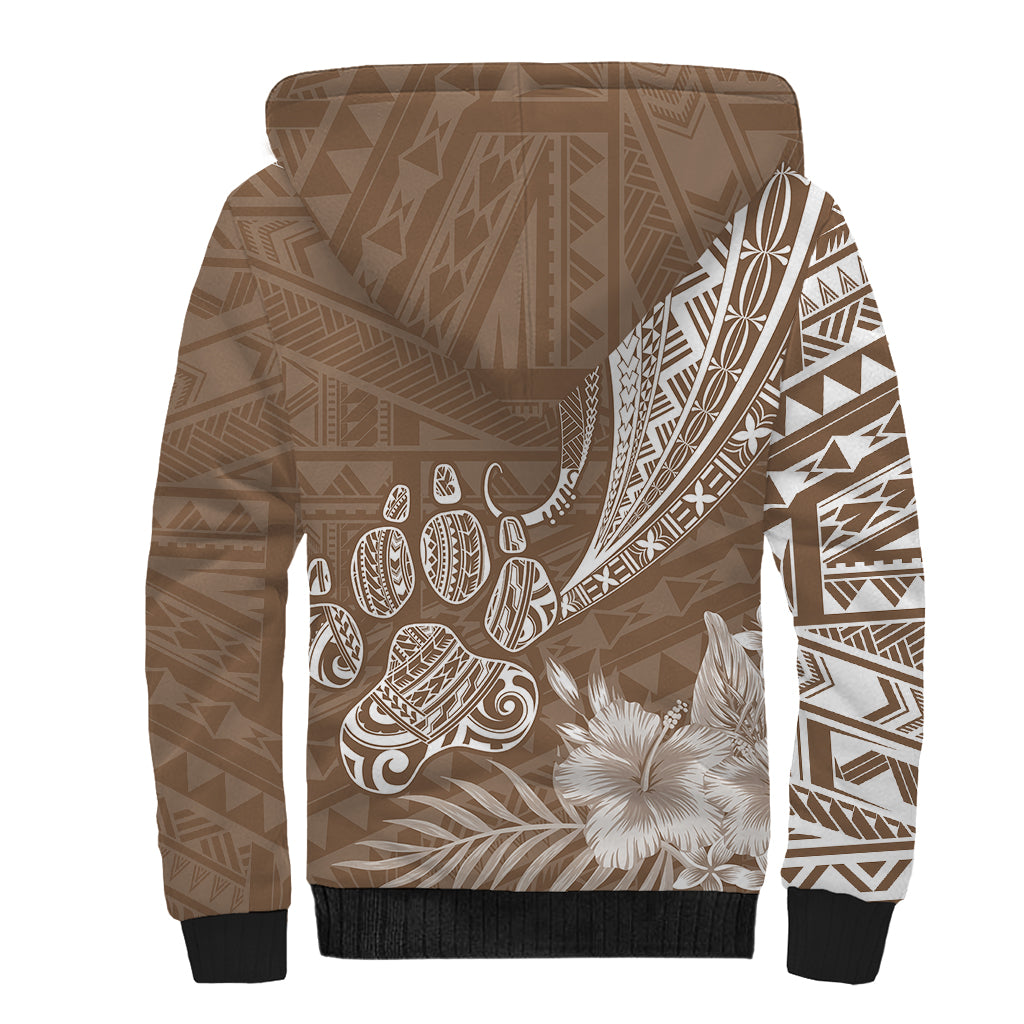 Personalised Polynesian Pacific Bulldog Sherpa Hoodie With Brown Hawaii Tribal Tattoo Patterns - Wonder Print Shop