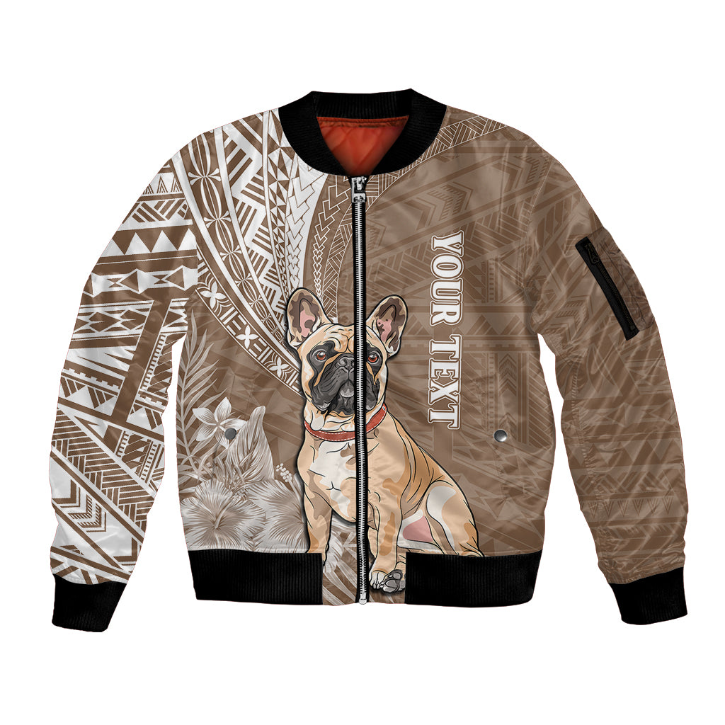 Personalised Polynesian Pacific Bulldog Sleeve Zip Bomber Jacket With Brown Hawaii Tribal Tattoo Patterns - Wonder Print Shop
