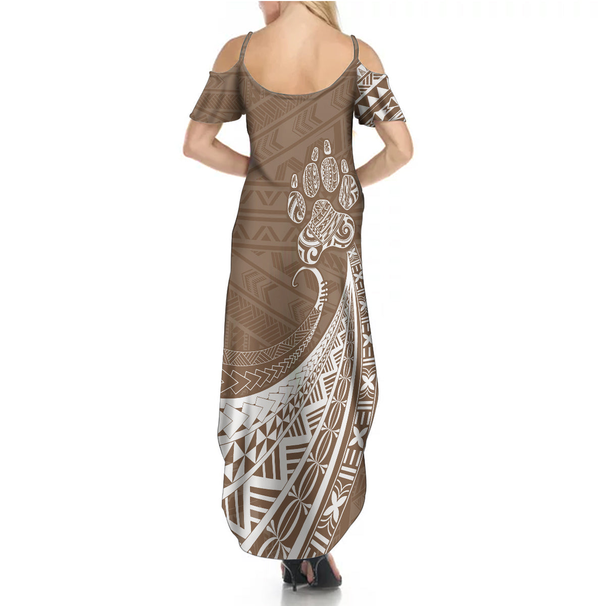 Personalised Polynesian Pacific Bulldog Summer Maxi Dress With Brown Hawaii Tribal Tattoo Patterns - Wonder Print Shop