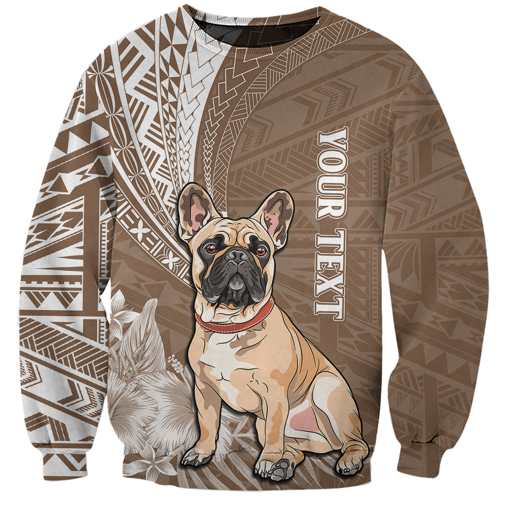 Personalised Polynesian Pacific Bulldog Sweatshirt With Brown Hawaii Tribal Tattoo Patterns - Wonder Print Shop